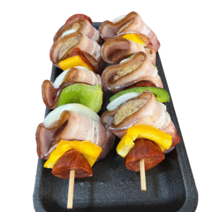 Espetadas de Alheira com Bacon e Pimentos