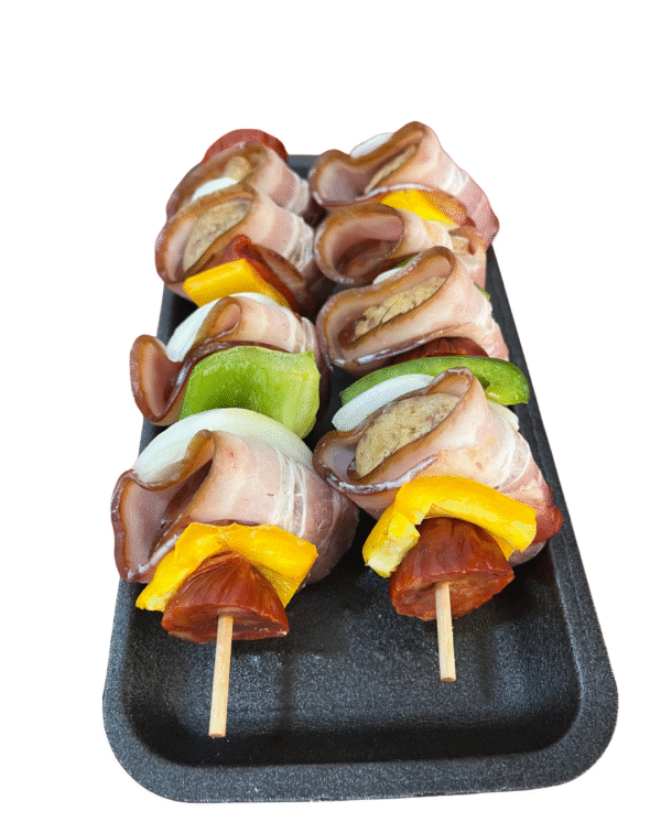 Espetadas de Alheira com Bacon e Pimentos
