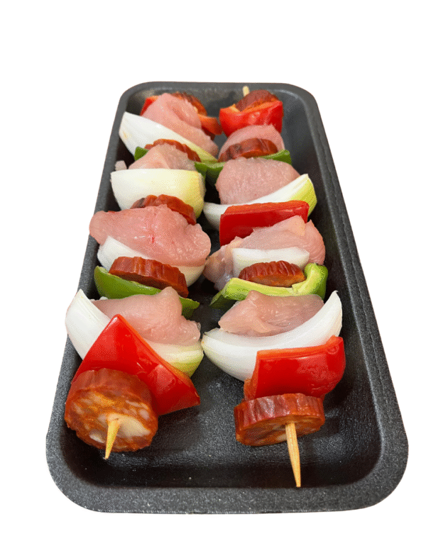 Espetadas de Frango com Pimentos e Bacon